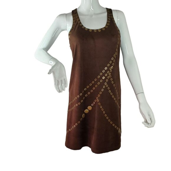 Retro Metal Embellished T Back Tunic Top Brown Microfiber Lee and Joe Womens Med - Picture 10 of 14